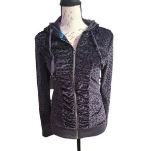 Ideology Women's XS Hoodie Jacket Zip‎ Up Animal Print Y2K Velour Ruched Front